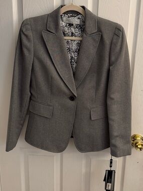 Tahari Women's Gray Single-Button Tailored Blazer